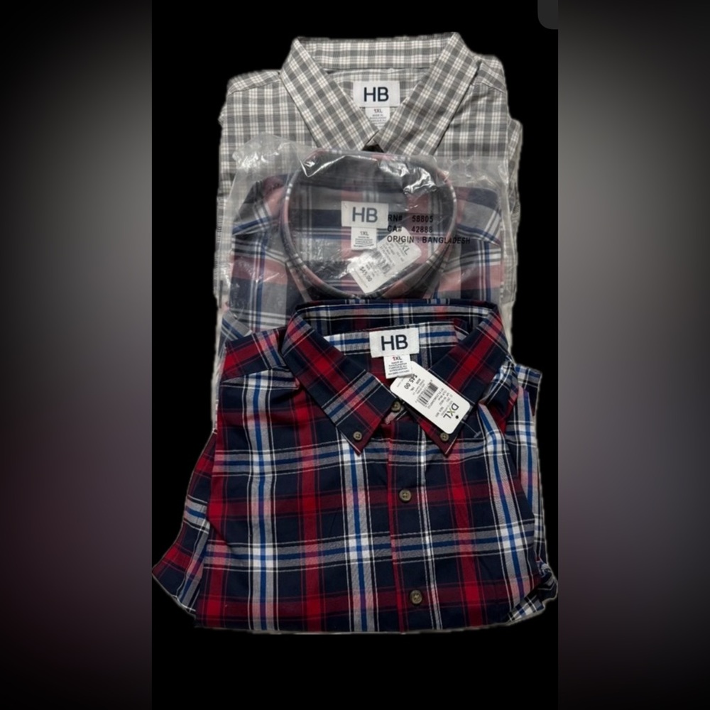 3 Men’s Plaid & Stripe Long Sleeve Button Shirts, 1XL/18-35”, NWT, $5 per shirt